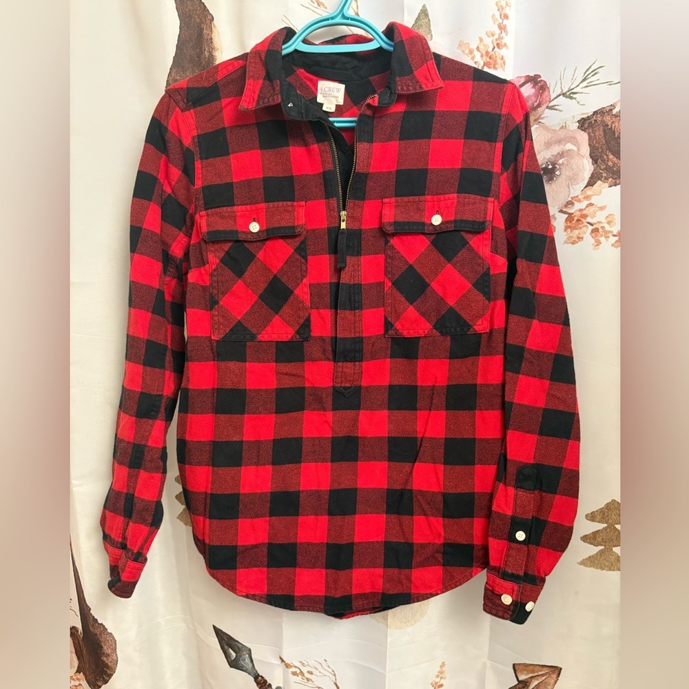 XS J. Crew Red and Black Plaid Shirt​